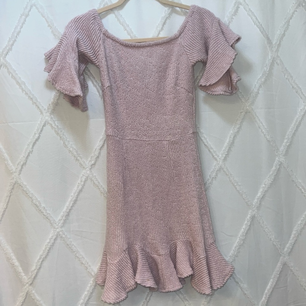 Dusty pink, flirty cocktail dress, size small, zipper back with eyelet closure.